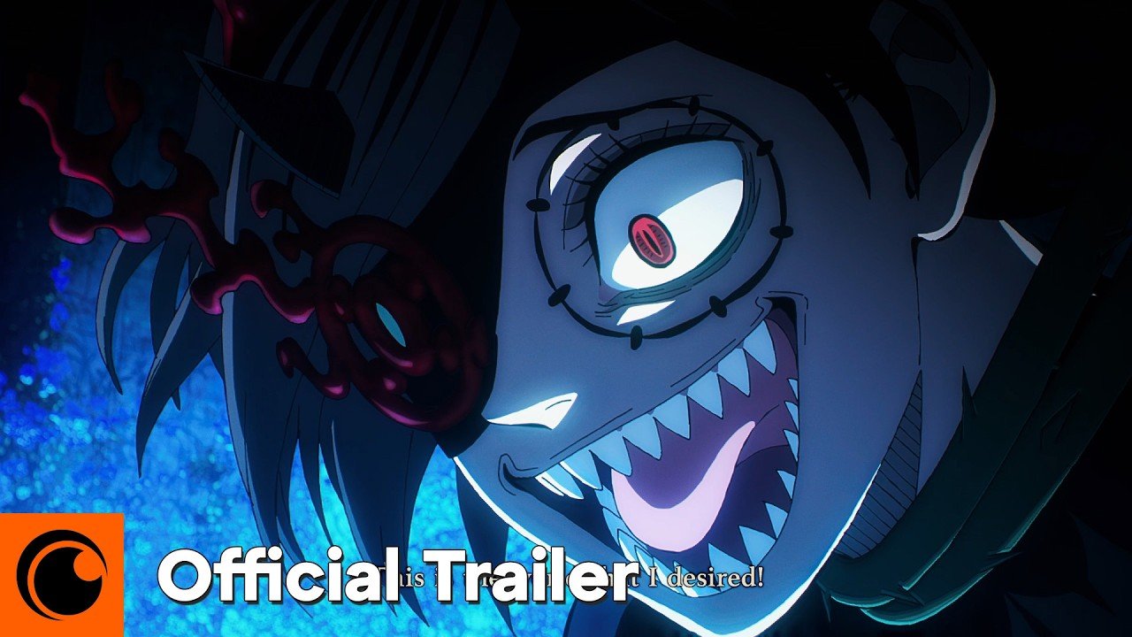 Fotograma del tráiler de Black Clover mostrando la transformación de un miembro de la Tríada Oscura