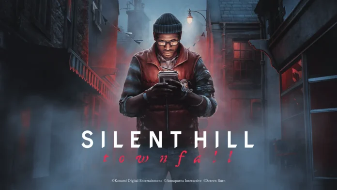 Arte oficial de Silent Hill: Townfall con el protagonista Simon caminando entre la niebla