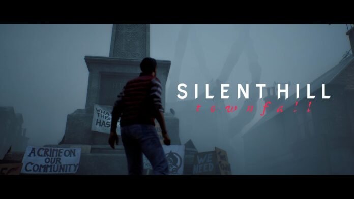 Simon Ordell observa un monumento entre la niebla en Silent Hill: Townfall