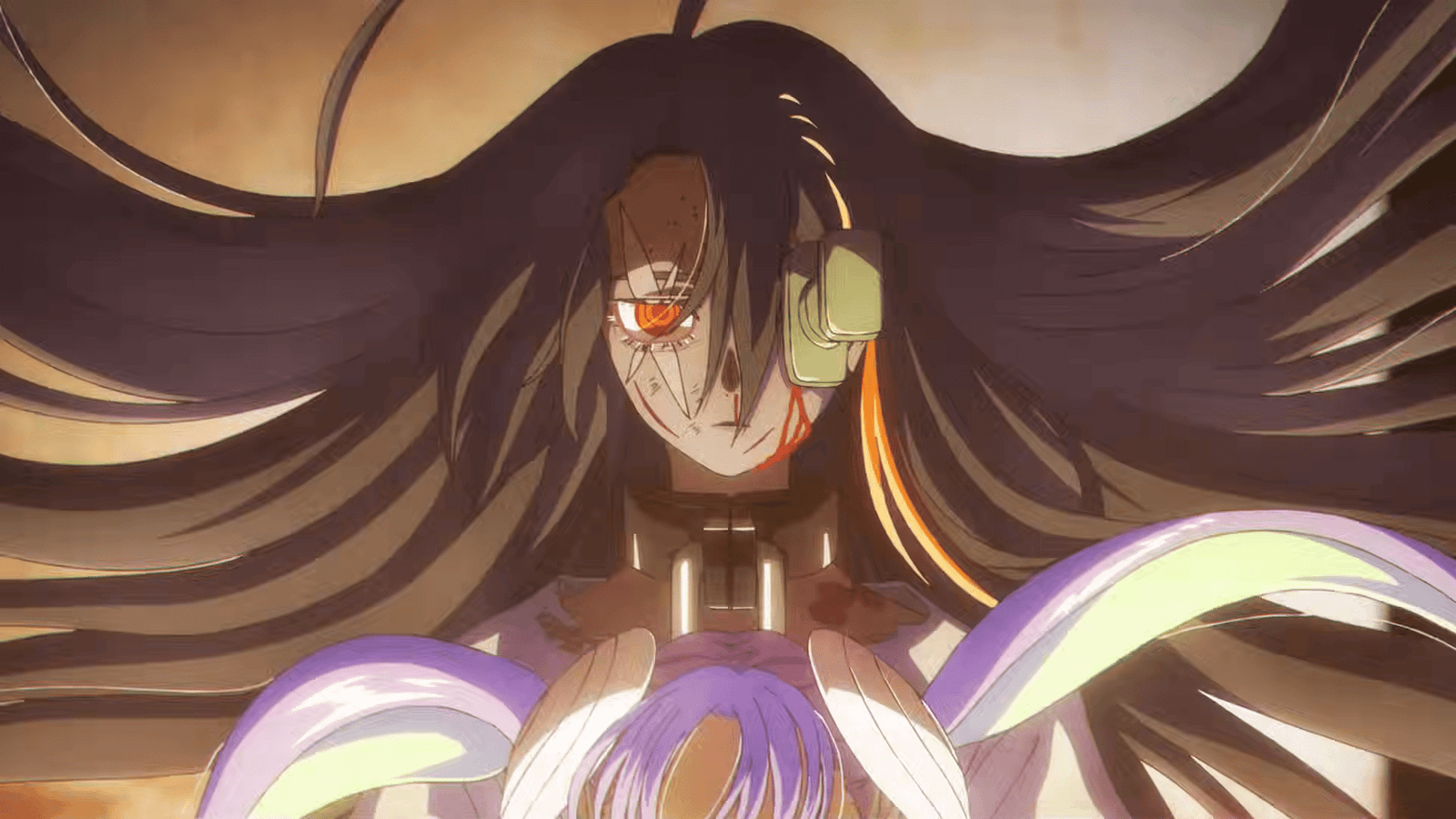 Personaje herido con alas de plumas en una escena del tráiler de Code Geass: Star Chaser Aspal